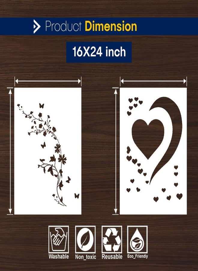 ARandNJ Combo Stencil for Wall Painting (Size:- 16X24 Inch) Theme:-Falling Heart & Floral Haze DIY Reusable Painting Design Suitable for Bedroom,Living Room Entrance (Pack of 2) - Image 2